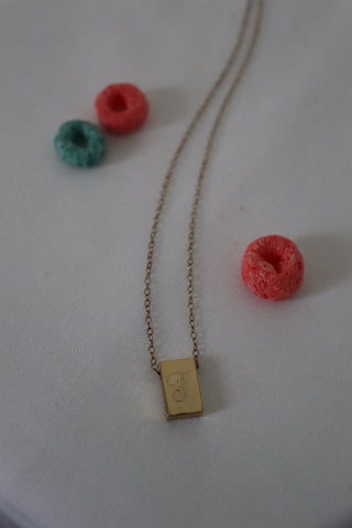 Gold Bar 'F' Engraved Initial Necklace