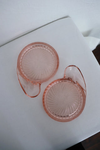 Set of Two Pink Glass Ashtray/Coasters