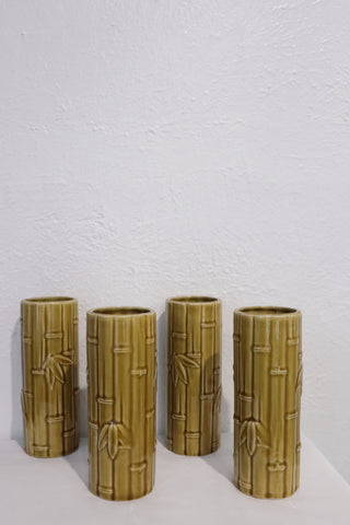 Set of Four Ceramic Bamboo Tiki Glasses by Orchids of Hawaii